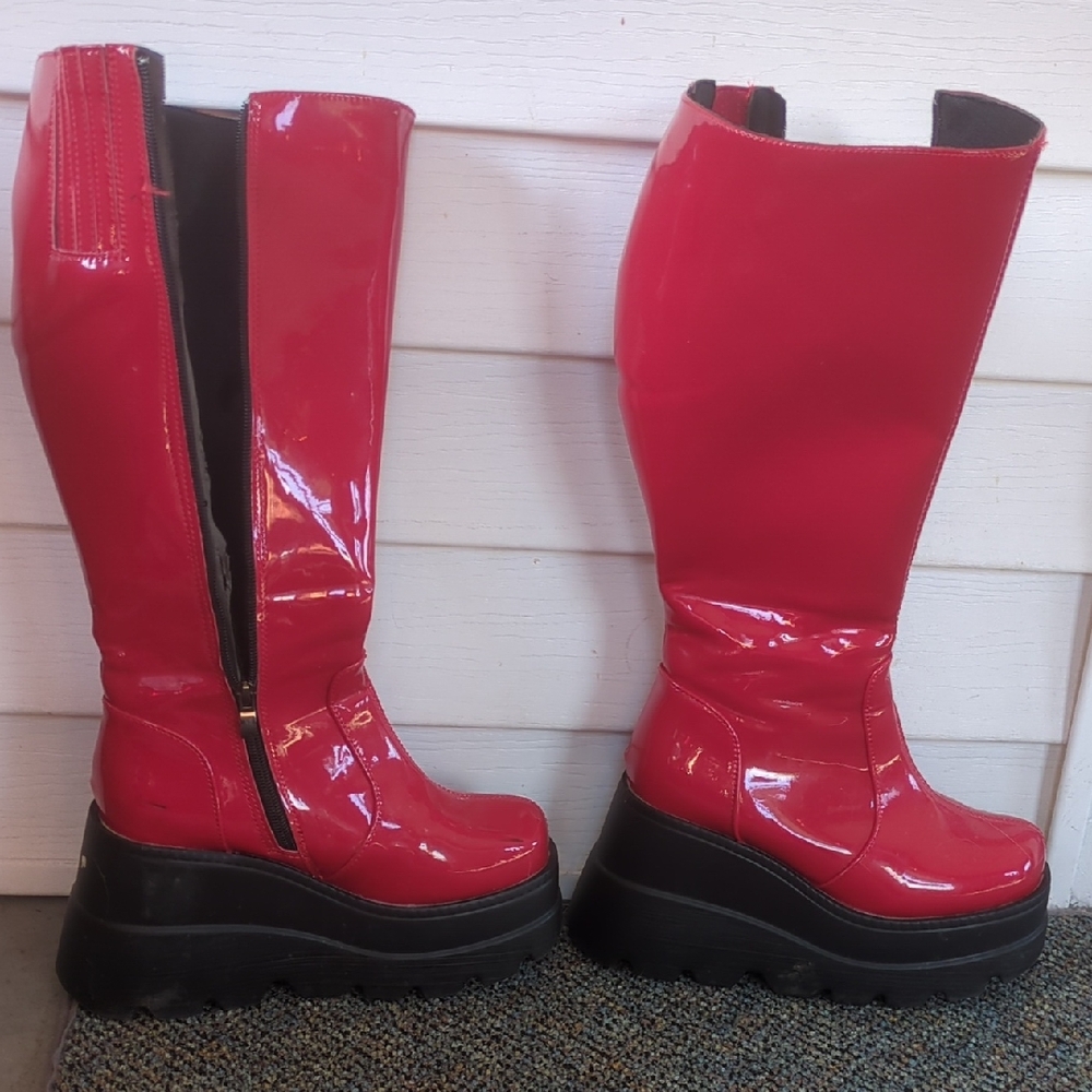 Glossy Red Platform Boots